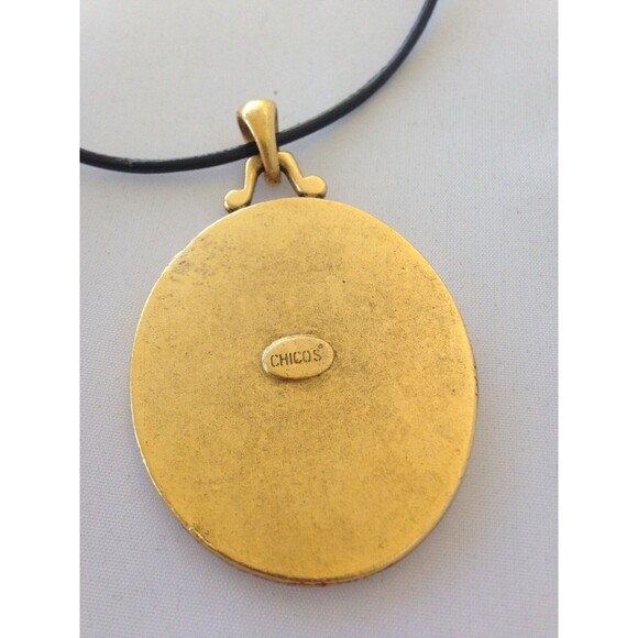 New Chico's Necklace Purple Pendant Gold Sequins Beads  Leather Cord 7C - Picture 4 of 5